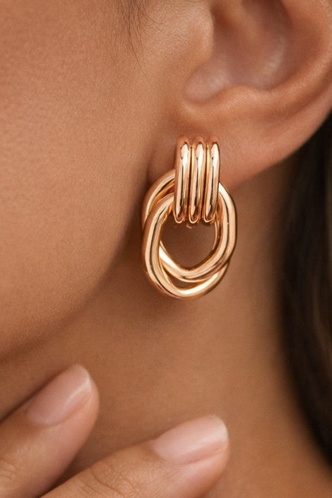 Gold Oval Stainless Steel Earrings