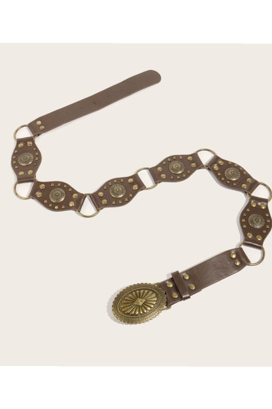 Western Hollow Stud Pu Leather Belt