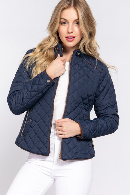 Suede Piping Rib Quilted Padding Jacket