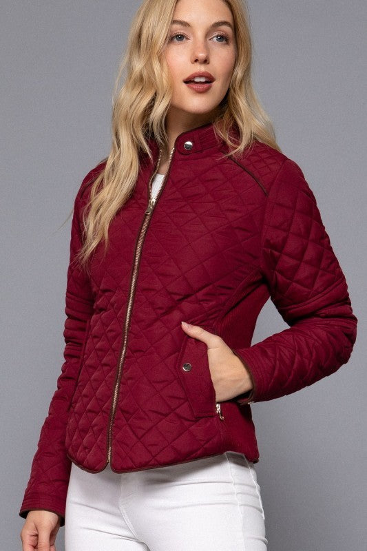 Suede Piping Rib Quilted Padding Jacket