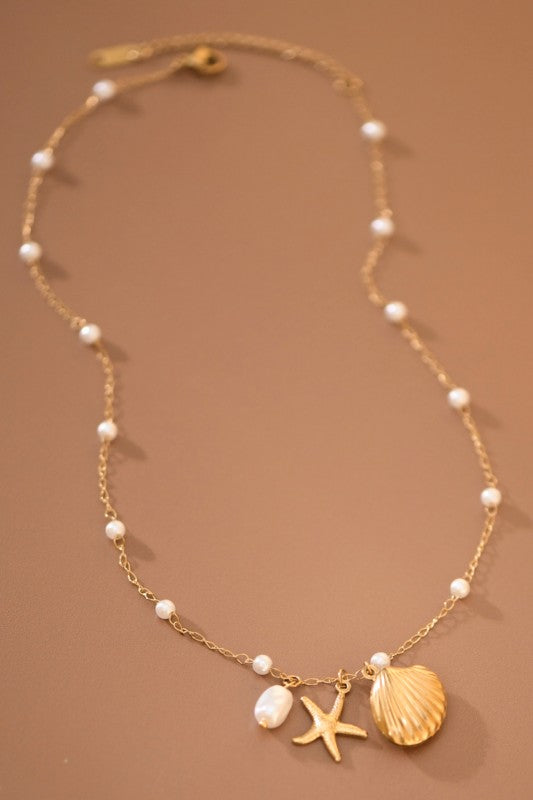 Gold Pvd Plated Stainless Steel Beach Themed Necklace