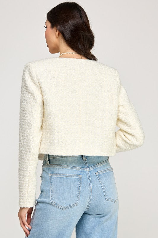 Solid Tweed Crop Jacket
