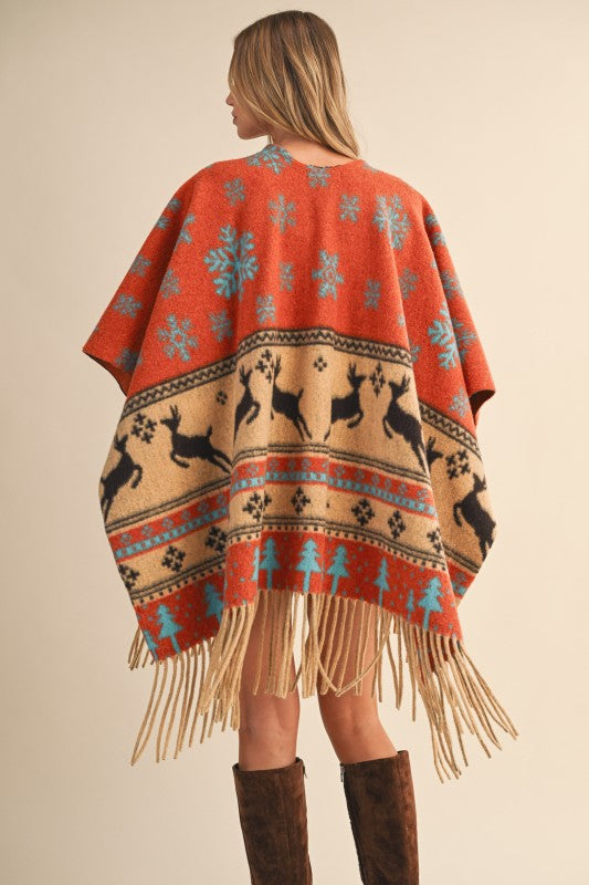 Printed Fringed Oversized Cape