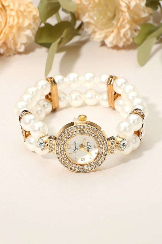 Stainless Steel Pearl Strap Watch