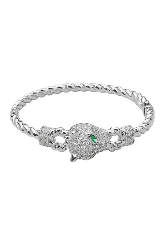 Cz Stone Paved Leopard Panther Head Bracelet