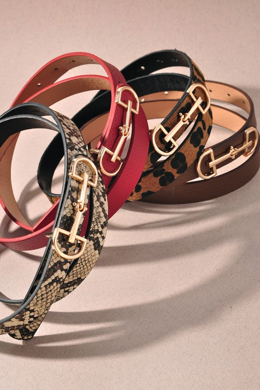 Lux D Ring Horse Bit Buckle Skinny Belt