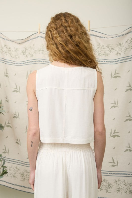 Button Down Sleeveless Linen Top