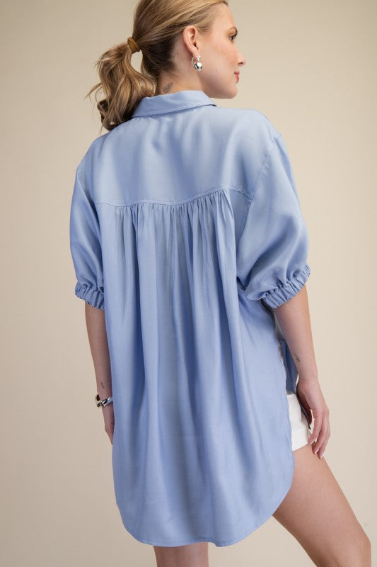 Collar Puff Sleeves Button Down Relaxed Shirt