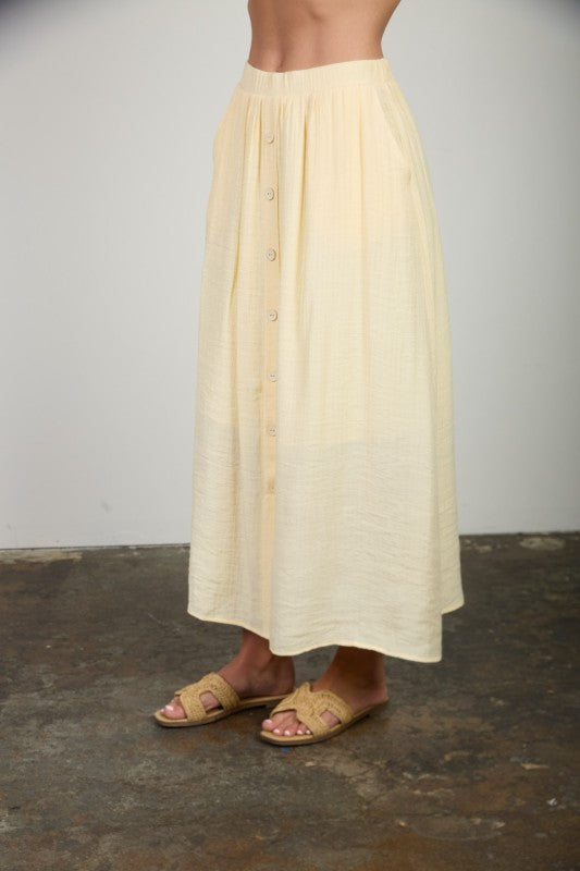 Textured Front Button Detail Midi Skirt