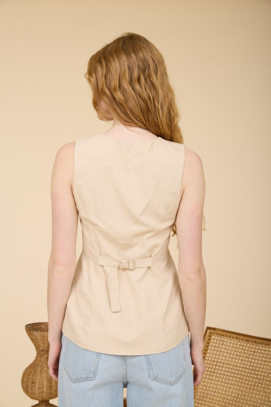 Longline V Neck Sleeveless Linen Vest Top
