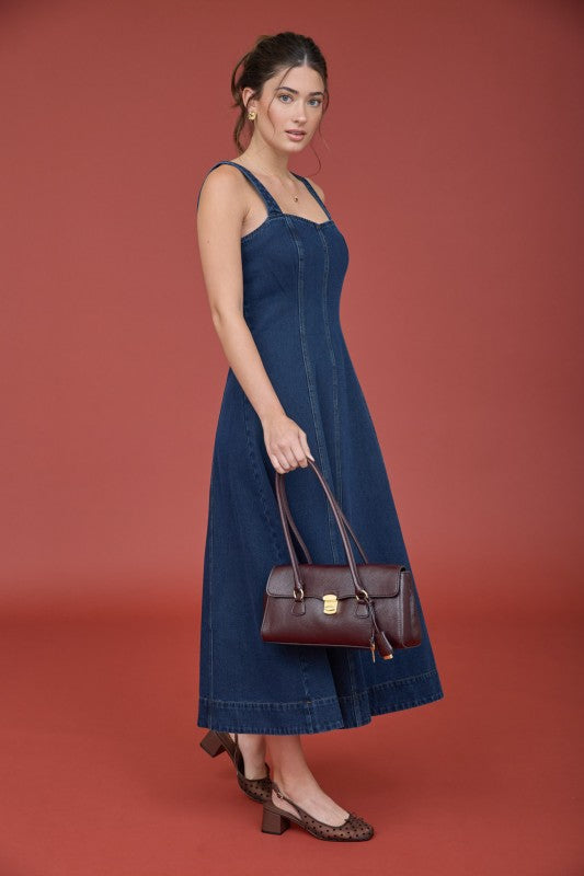 Sweetheart Sleeveless Denim Midi Dress