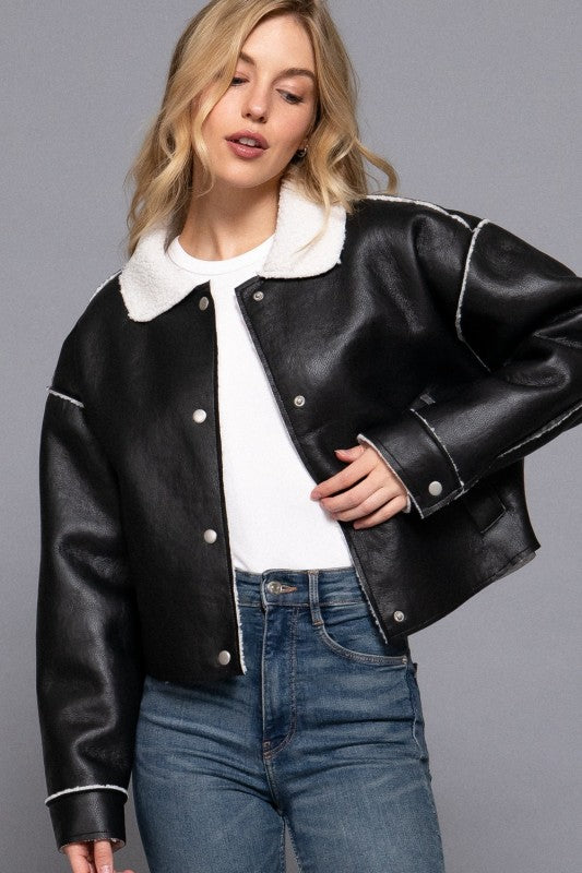 Faux Leather Inner Fur Jacket