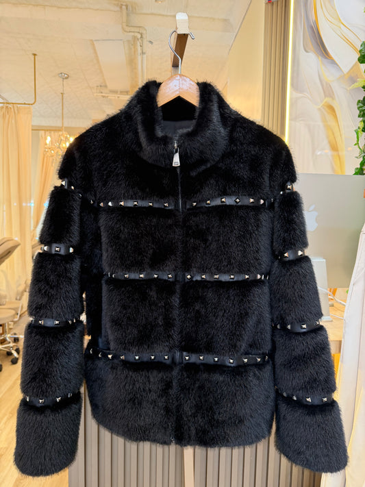 Black Stud Fur Jacket