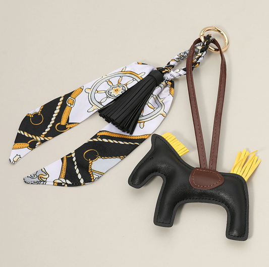 Faux Leather Horse Tassel Scarf Keychain
