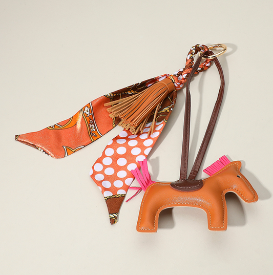 Faux Leather Horse Tassel Scarf Keychain