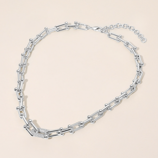 CZ Pave Accent Industrial Link Chunky Chain Necklace
