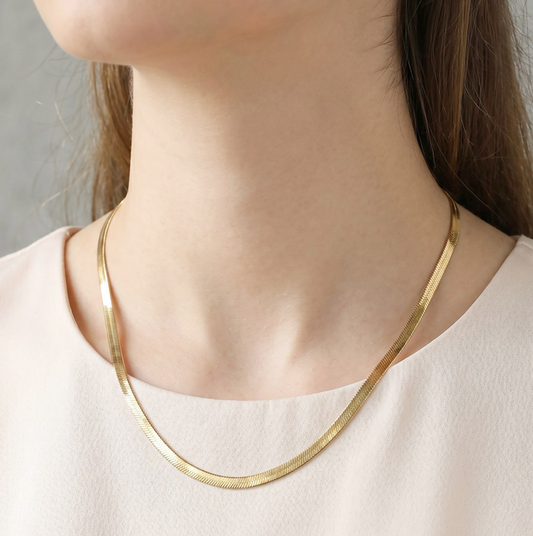 18K Gold Dipped Herringbone Chain Necklace