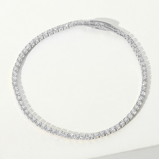 Round CZ Stone Tennis Chain Evening Bracelet