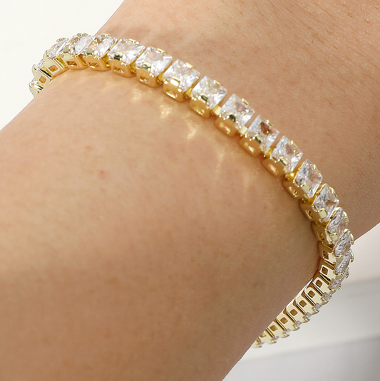 Round CZ Stone Tennis Chain Evening Bracelet