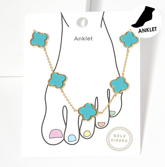 Gold Dipped Quatrefoil Link Anklet
