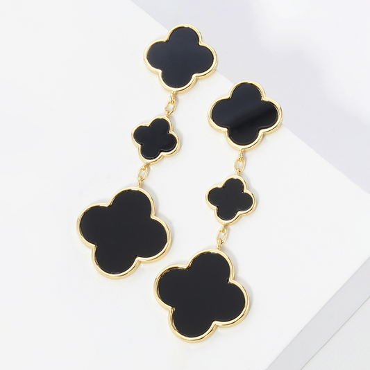 Gold Dipped Triple Quatrefoil Link Drop Earrings