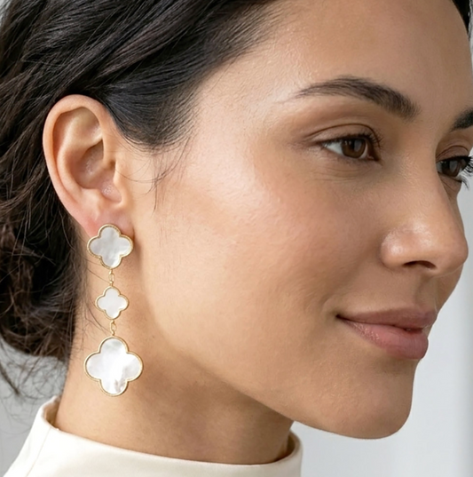 Gold Dipped Triple Quatrefoil Link Drop Earrings