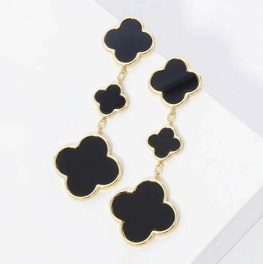 Gold Dipped Triple Quatrefoil Link Drop Earrings