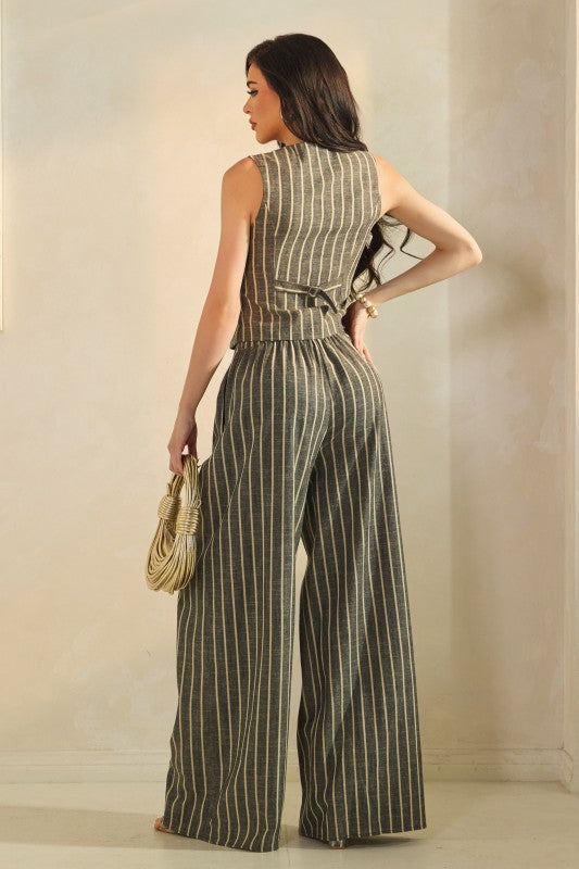 Linen Vest With Wide Leg Pants Set