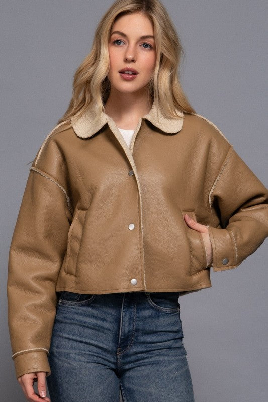 Faux Leather Inner Fur Jacket